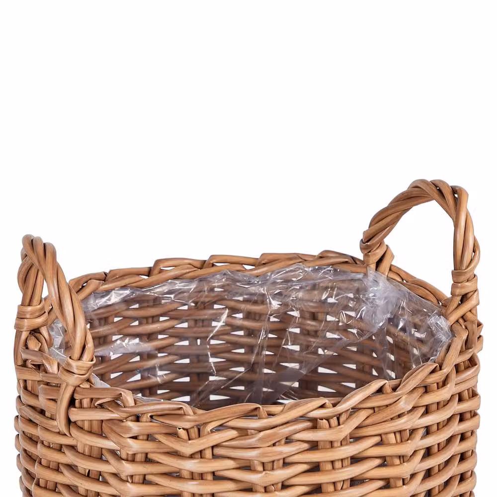 Wyld and Coco Set of 3 Brown PE Rattan Round Plant Baskets with Handles – 3