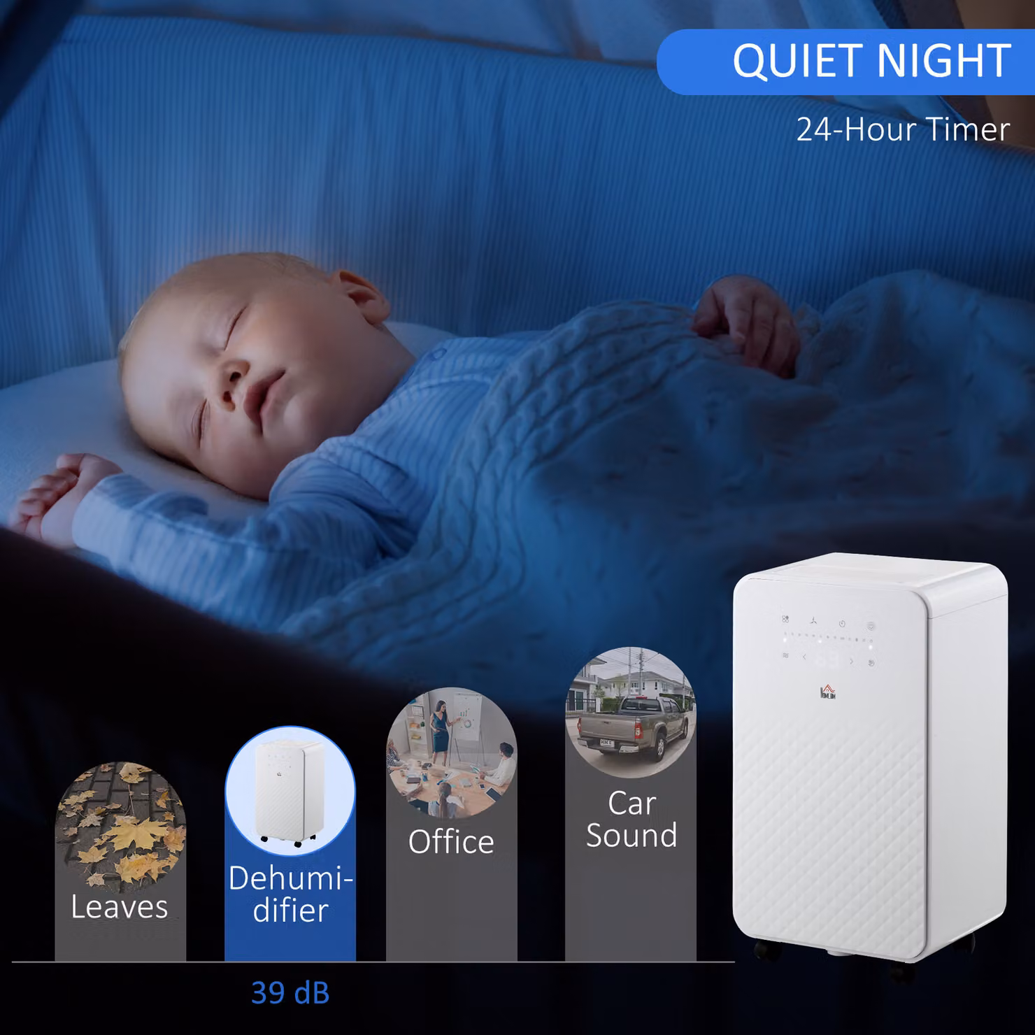 HOMCOM 10L per Day Quiet Low-Energy Dehumidifier and Air Filter with 24H Timer and Sleep Mode, White – 3