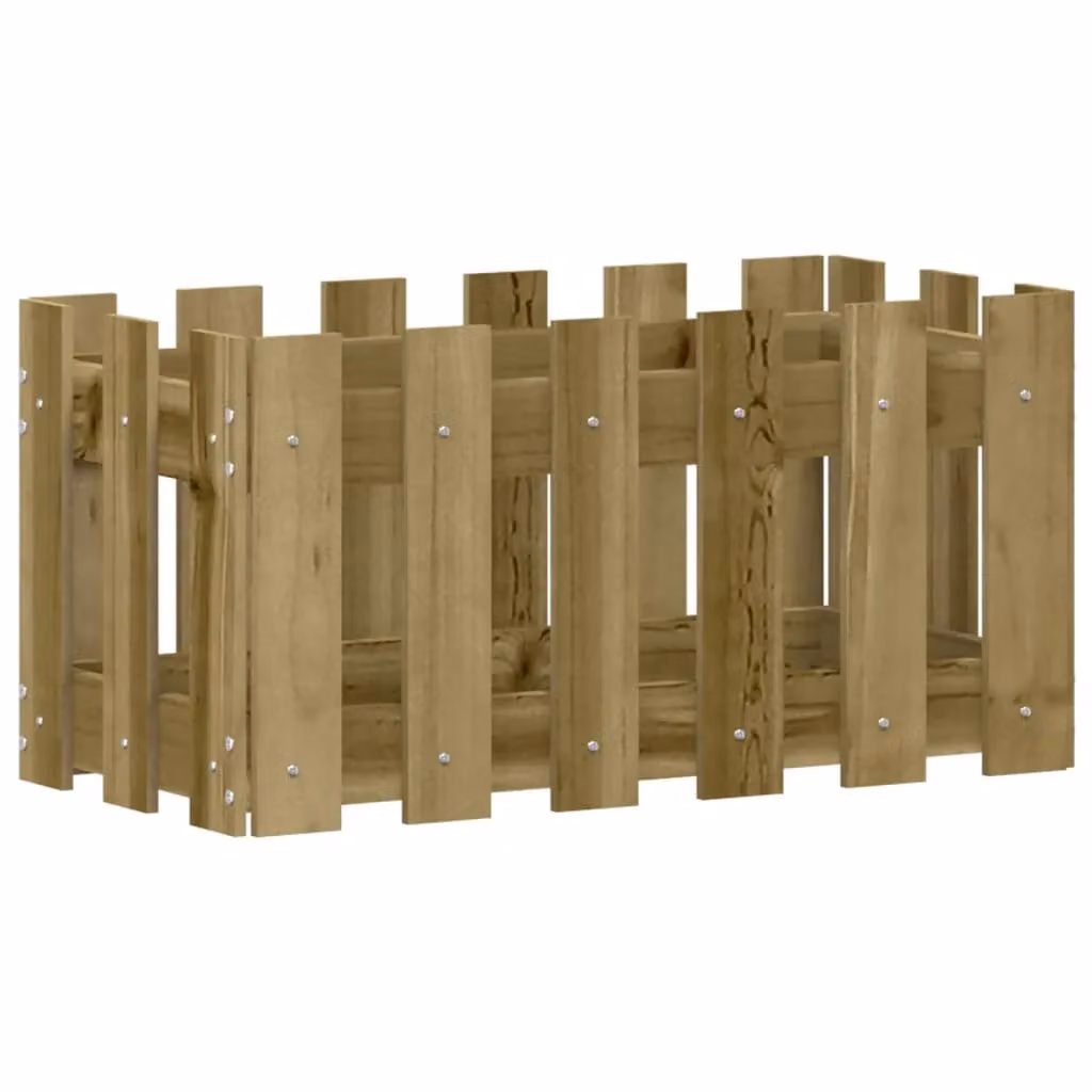 Berkfield Home Garden Planter with Fence Design in Brown, Impregnated Wood and Plastic, W: 60 cm, D: 30 cm, H: 30 cm – 2