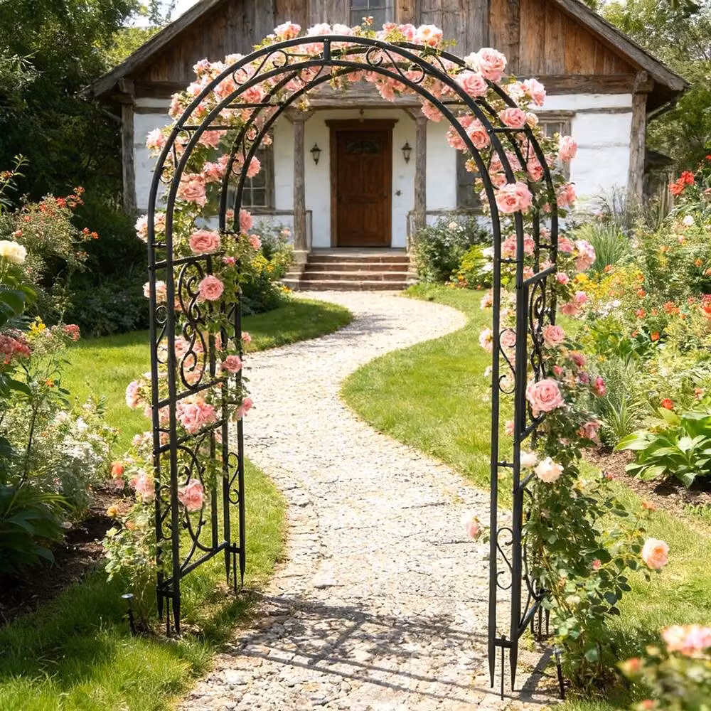 Hinsinc Metal Garden Arbor and Wedding Arch in Black, W/D/H: 134 x 59 x 215 cm – 2