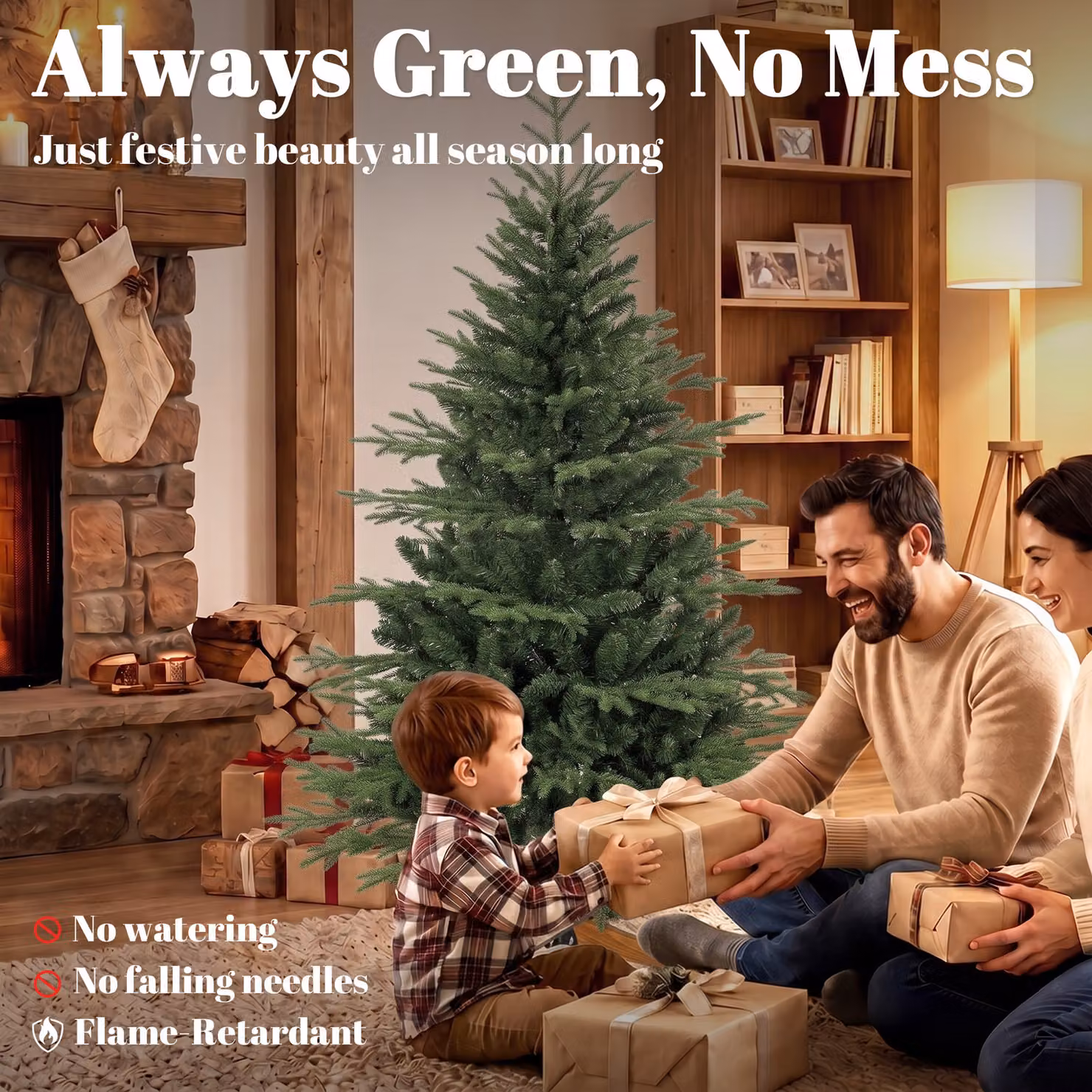 HOMCOM 150cm Green Artificial Christmas Tree with Solid Pine Wood Stand – 3