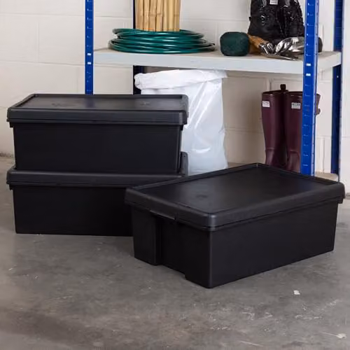 Wham Bam 3 x 36L Stackable Plastic Storage Boxes with Lids and Handles in Black – 2