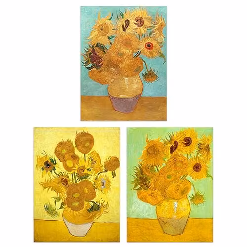 Artery8 Pack of 3 Vincent Van Gogh Sunflowers Collection Unframed Paper Poster Wall Art Prints, Yellow Floral Botanical Set