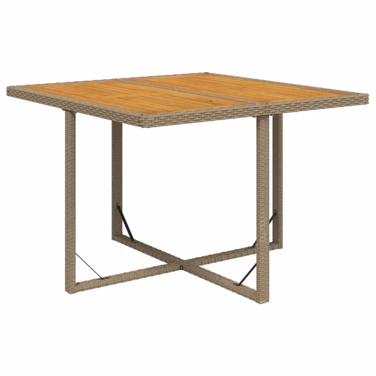 Berkfield Home Garden Table in Beige Poly Rattan and Acacia Wood, W/D/H: 109 x 107 x 74 cm