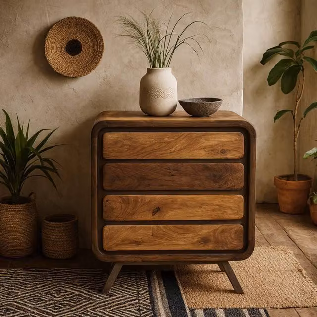 Wyld Haus Los Angeles 4 Drawer Wide Chest in Brown, Reclaimed Wood and Metal