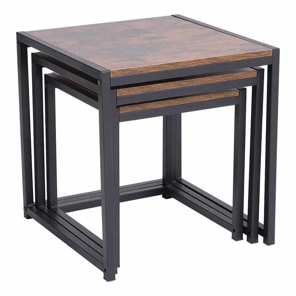 KORVIXA Industrial Nesting Side End Table Set in Brown – 5