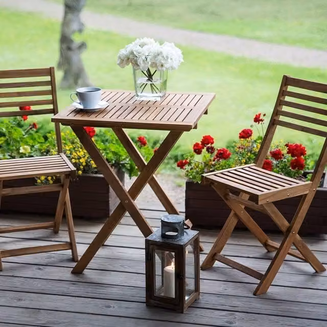 Wyld and Coco 3-Piece Folding Acacia Wood Bistro Set in Brown