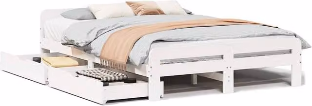Berkfield Home King Size Solid Wood Pine Bed Frame with Drawers, White, W: 150 cm, D: 200 cm