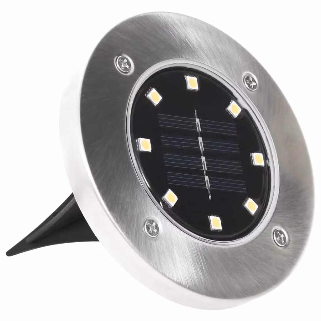 Berkfield Home Solar LED Ground Lights, 8 Piece Set in Silver and White with Warm White Light – 3