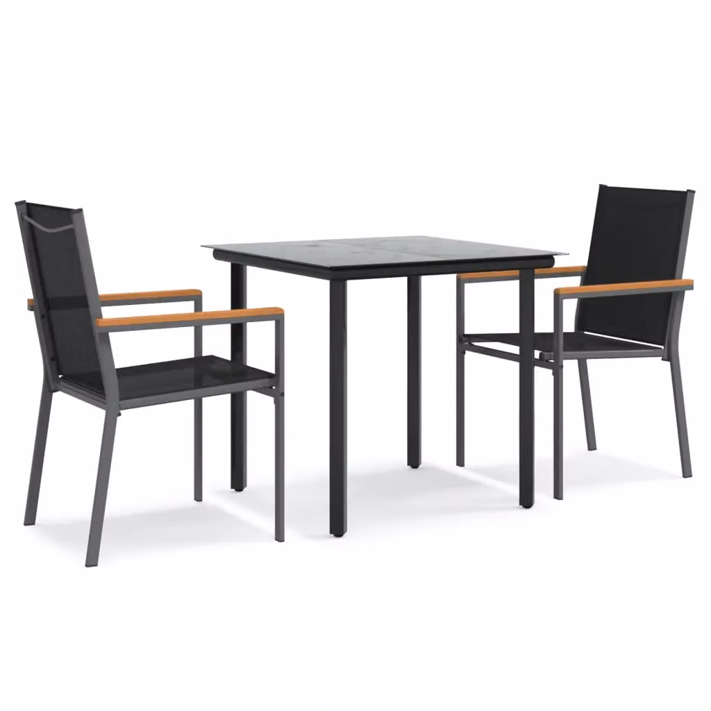 Berkfield Home 3 Piece Modern Garden Dining Set in Black Textilene and Steel – 2