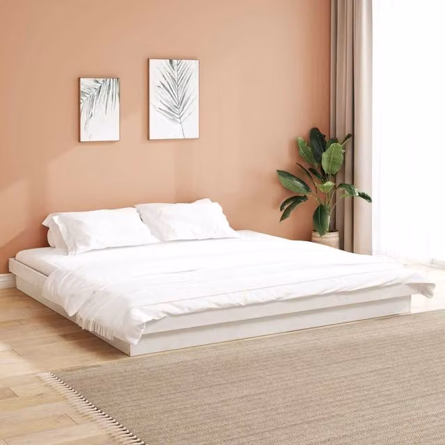 Berkfield Home Modern White Solid Pine Wood Bed Frame W/D/H: 200 x 200 cm