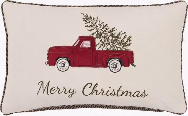 Perch & Parrow Timeless Tidings Embroidered Rectangular Car Cushion in White