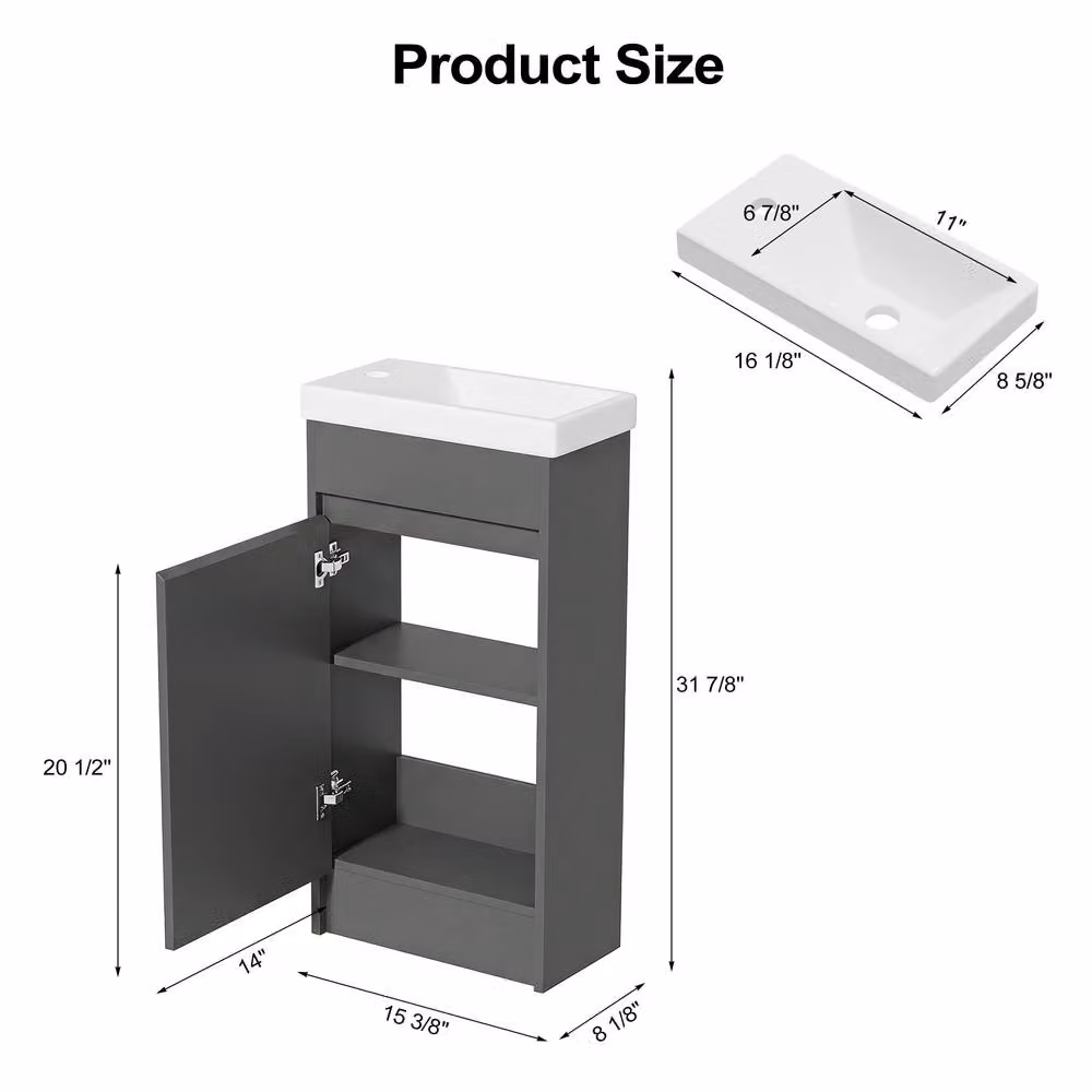 KEEPREAPER Modern Freestanding Bathroom Vanity Unit with Basin in Grey Lacquered Finish W/D/H: 40 x 39 x 81 cm – 5