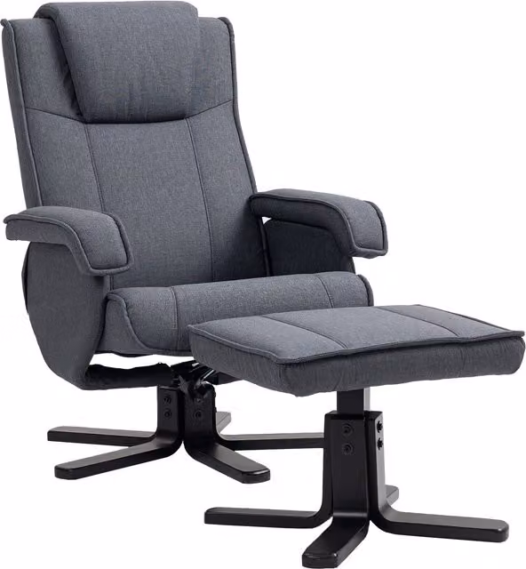 HOMCOM Rocker Swivel Recliner Chair with Footstool in Charcoal Grey Linen