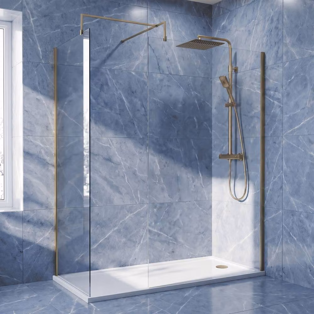 Balterley Walk-In Wetroom Bundle in Brushed Brass with Rectangular Transparent Glass, W: 170 cm, D: 70 cm – 2