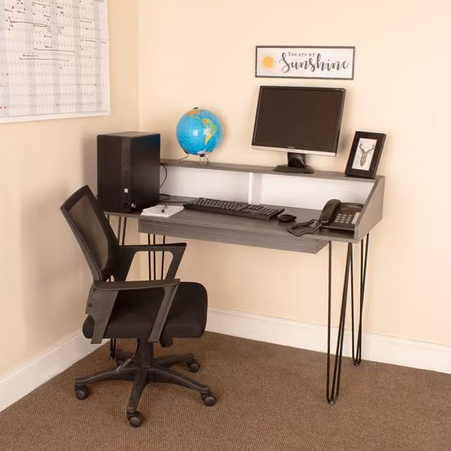 Core Products Ltd Dallas Home Office Desk and Chair Set DL107 and LFCH25-BK in Carbon Grey and White