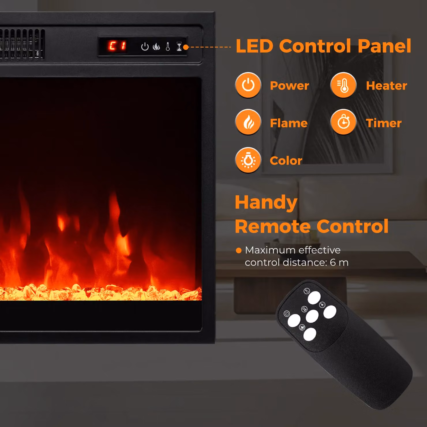 Costway 18 inch Electric Fireplace Insert Heater in Black – 4