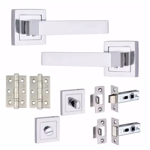 Golden Grace Delta Design Bathroom Door Handle Set in Chrome – 1