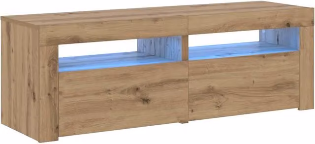 Berkfield Home Modern TV Cabinet with LED Lights in Artisan Oak Brown, W/D/H: 120 x 35 x 40 cm