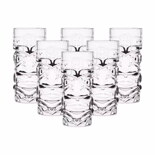 Simpa Tiki Geometric Tumbler Highball Glasses, 410ml, Set of 6, Transparent