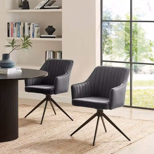 FurnitureboxUK Set of 2 Calla Grey Velvet Swivel Dining Chairs – 1