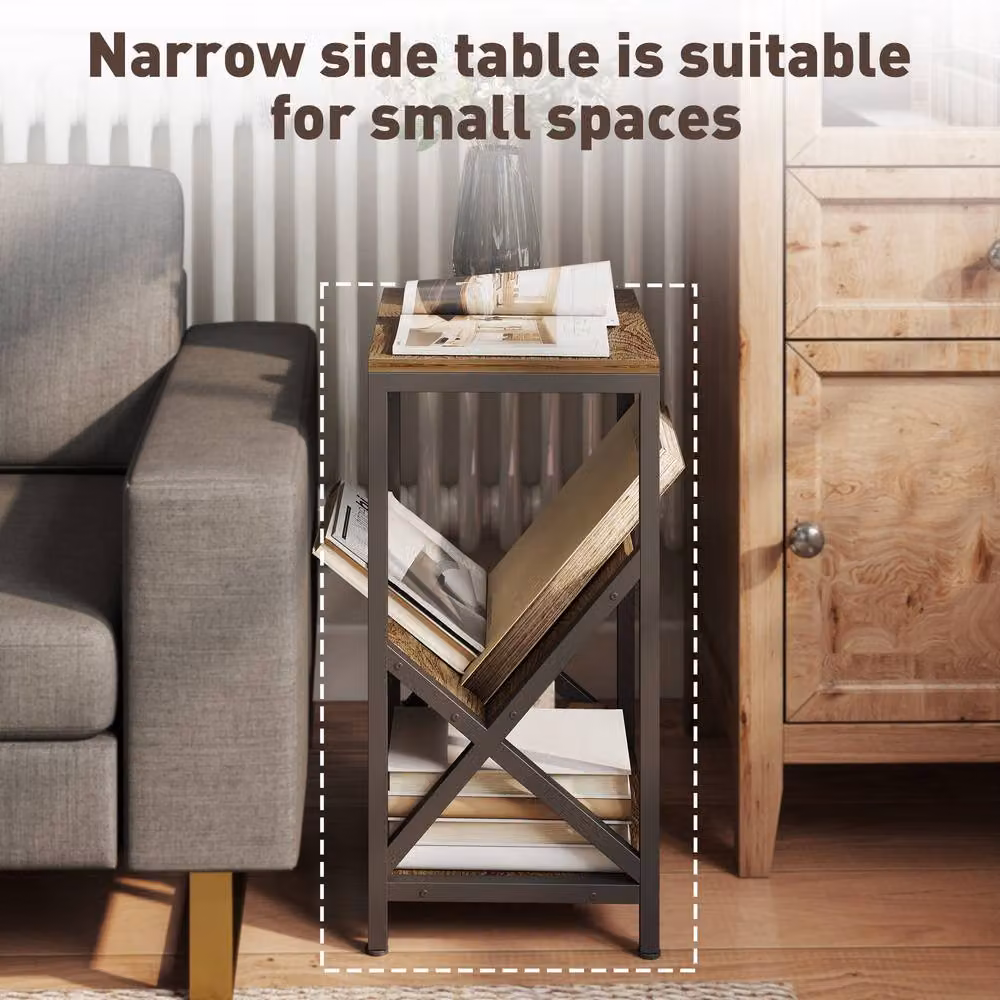 STILVORA 3-Tier Side Table with V-Shaped Organiser in Light Oak and Black – 5