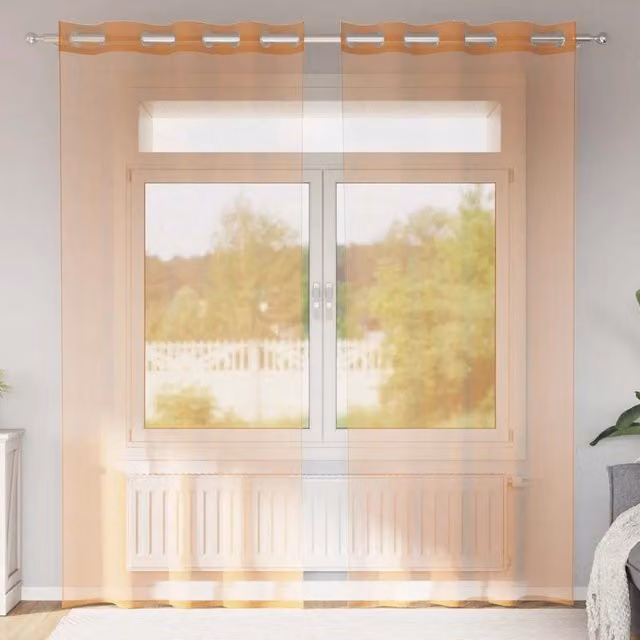 Berkfield Home Voile Fabric Curtains with Eyelets, 2 Pack, Brown/Orange, H 225 cm x W 140 cm