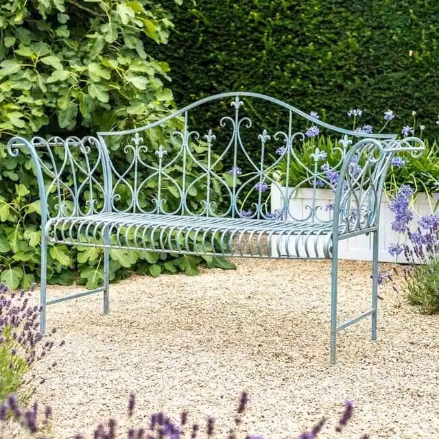 Ascalon Design Ltd Vintage Metal Bench in Antique Blue, W: 49.5 cm, D: 147 cm, H: 93 cm