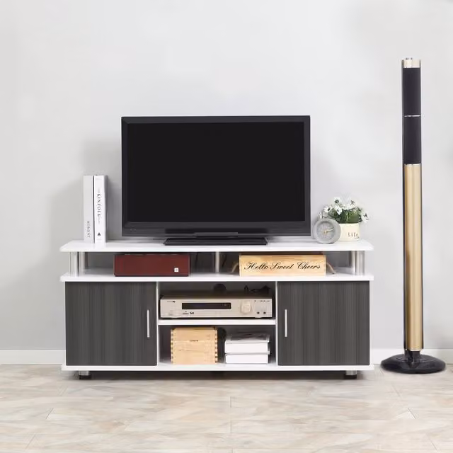 HOMCOM Modern Grey and White TV Cabinet Entertainment Centre for your Living Room