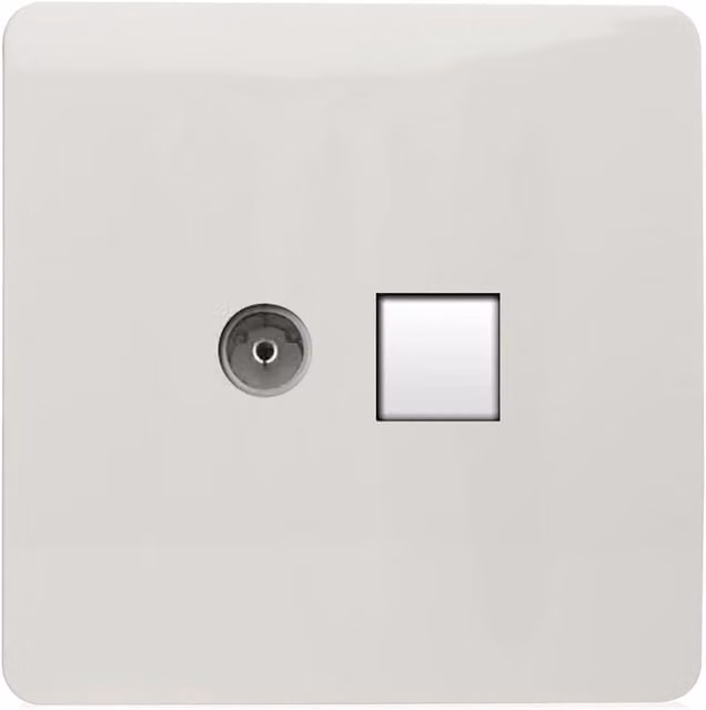 Trendi Switch 2 Gang TV Co-Axial and RJ45 Cat 6 Ethernet Combination Flush Sockets in White