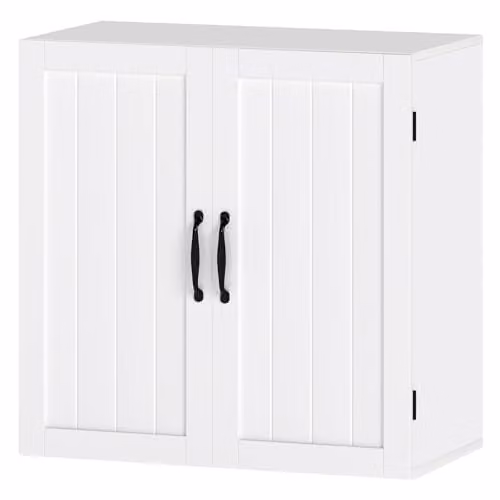 Levede White Wall-Mounted Kitchen and Bathroom Storage Cabinet with Hinged Doors, W/D/H: 59.5 x 31.5 x 59.5 cm – 1