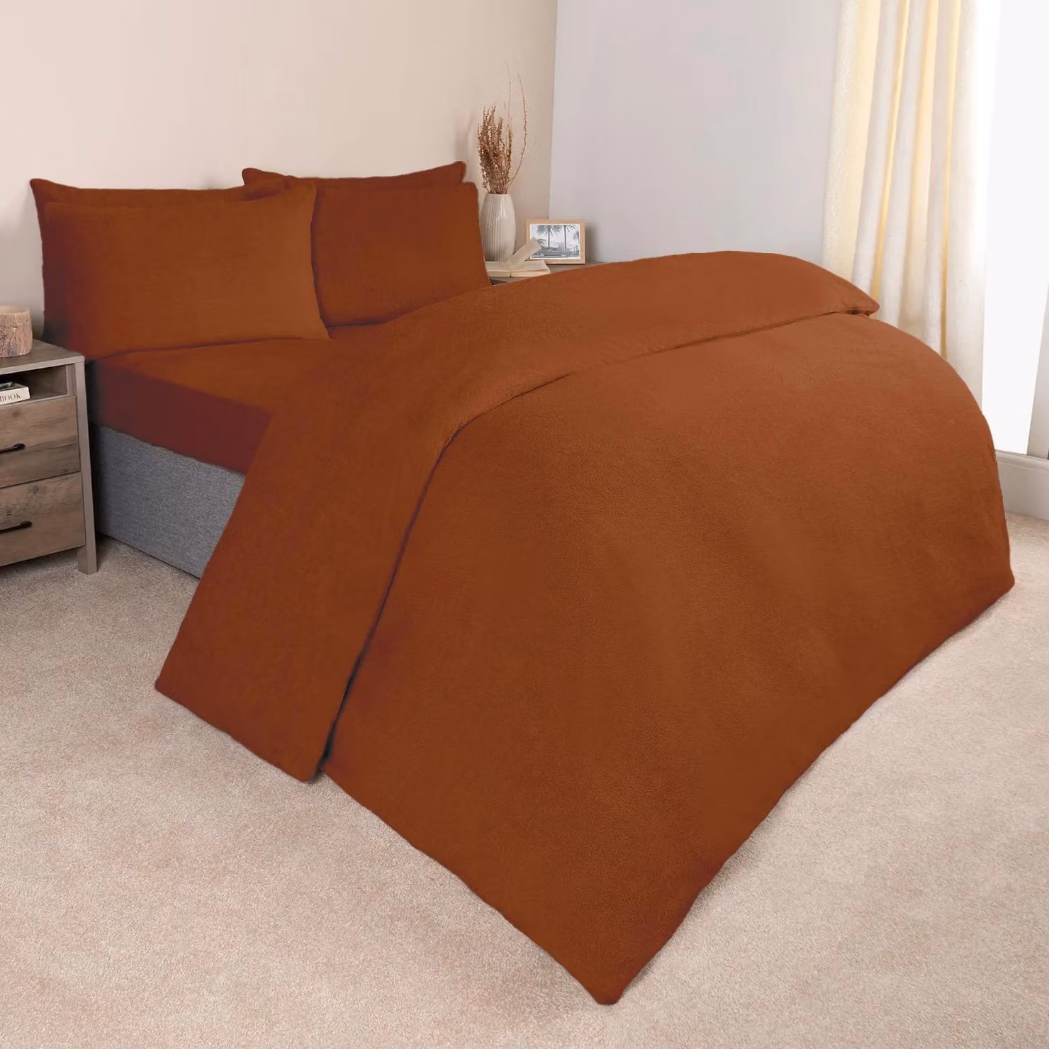OHS Teddy Fleece Duvet Cover and Pillowcase Set, Rust Orange, W/D/H: 200 x 200 cm – 4