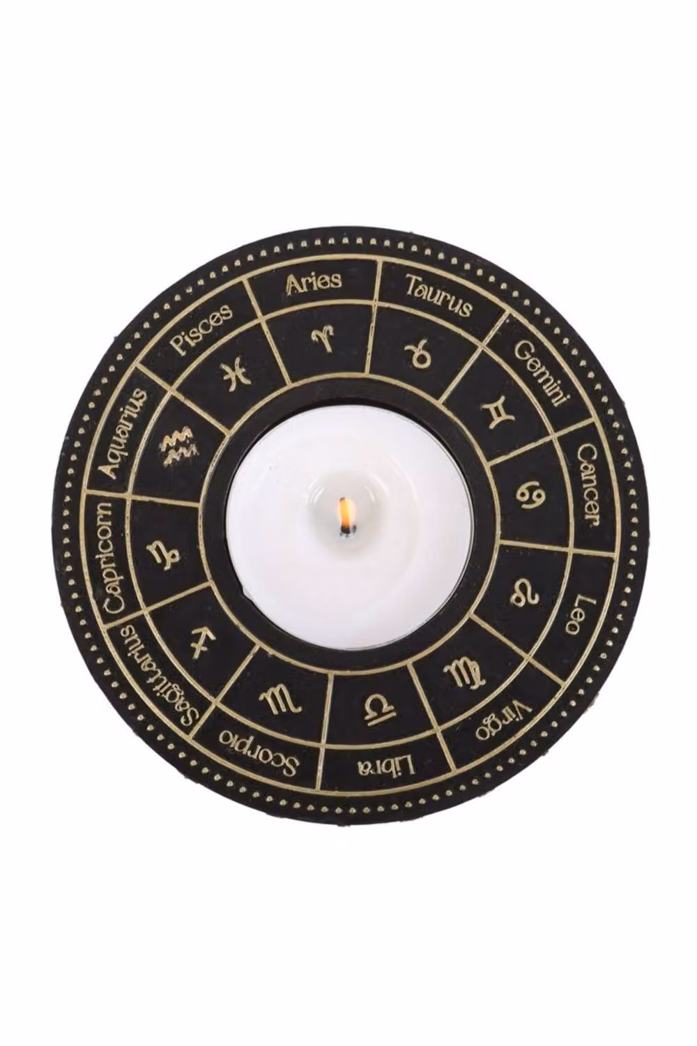 KDMD Astrology Wheel Tealight Candle Holder, Black and Gold Metal Geometric Tabletop Decor – 2