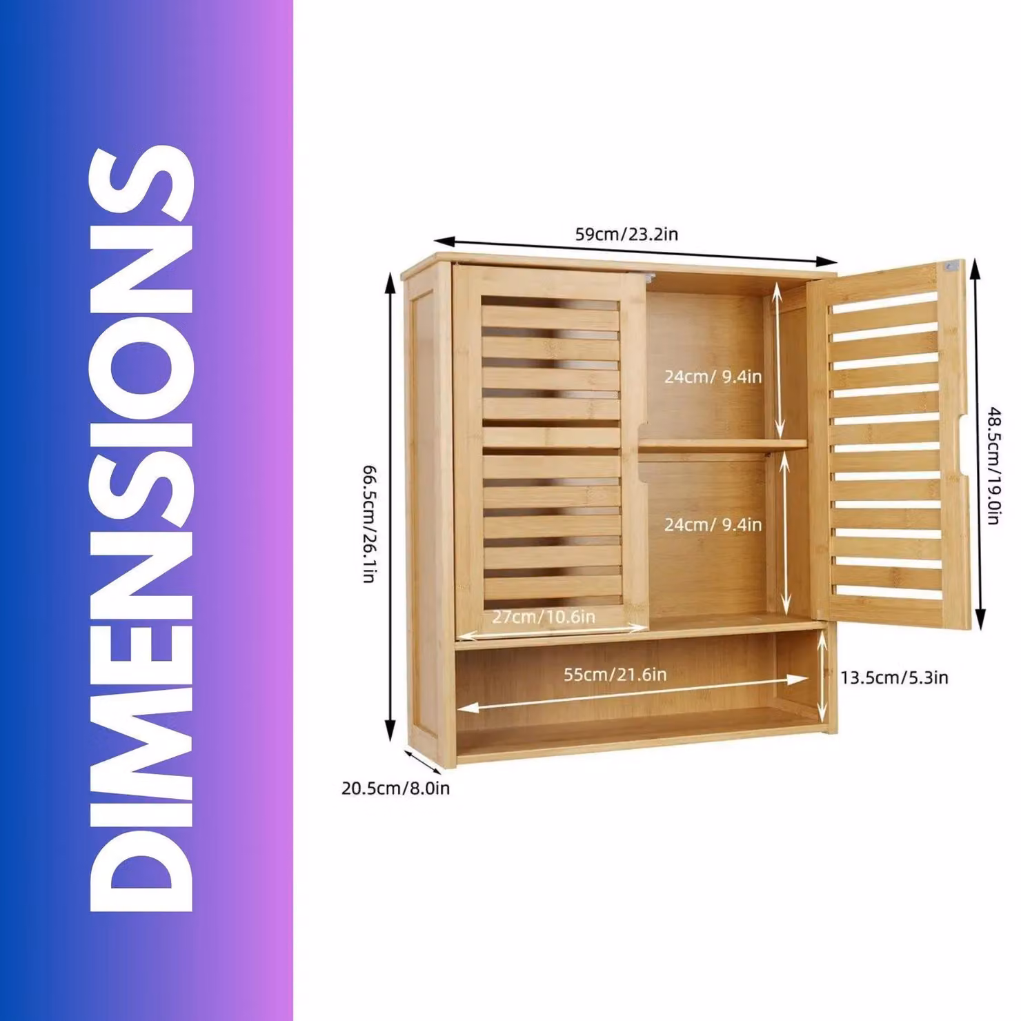 FURNOS Bamboo Wall Mounted Bathroom and Kitchen Storage Cabinet Organiser in Natural Brown – 3