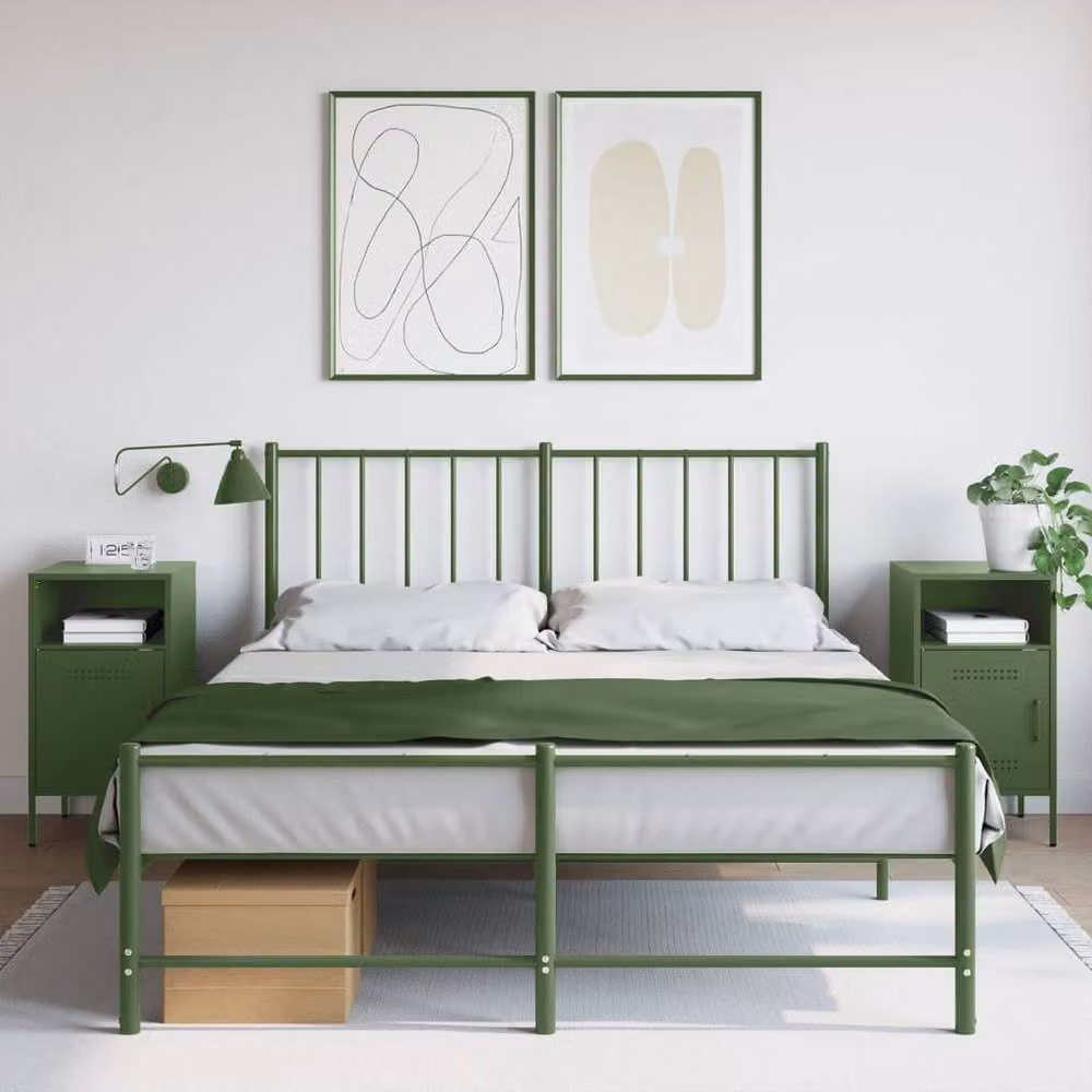 Berkfield Home Set of 2 Industrial Metal Bedside Cabinets in Olive Green, W/D/H: 36 x 39 x 68 cm – 2
