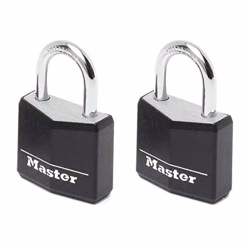Master Lock Pack of 2 Aluminium Key Padlocks with Black Vinyl Cover, W/D/H: 5.2 x 3 x 1.6 cm