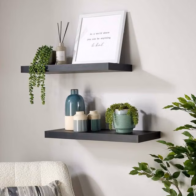 Home Source Cloud Pair of Floating Wall Mounted Storage Shelves in Black, Width: 60 cm