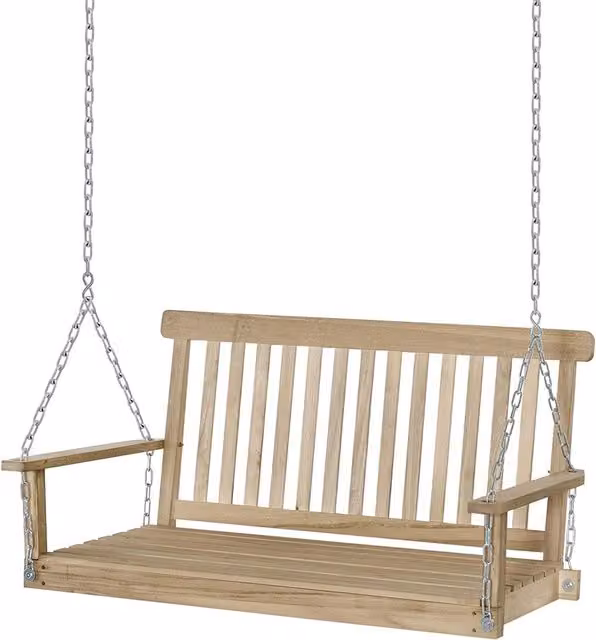Outsunny 2 Seater Wooden Hanging Swing Chair with Armrests in Brown and Beige