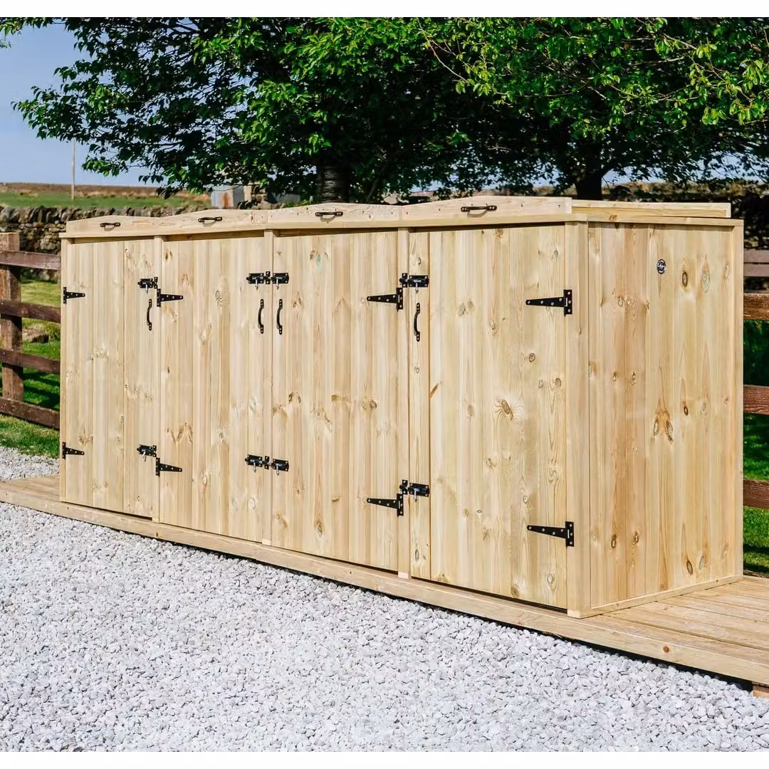 Buttercup Farm Chatburn 8 Recycle Box Store in Brown Timber with Pent Roof and Shelving, W/D/H: 120 x 80.4 x 239 cm – 3