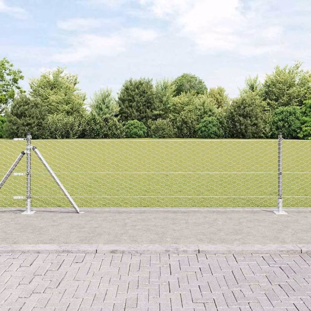 Berkfield Home Hexagon Fence with 11 Flanged Posts, Galvanised Steel, Silver – 2