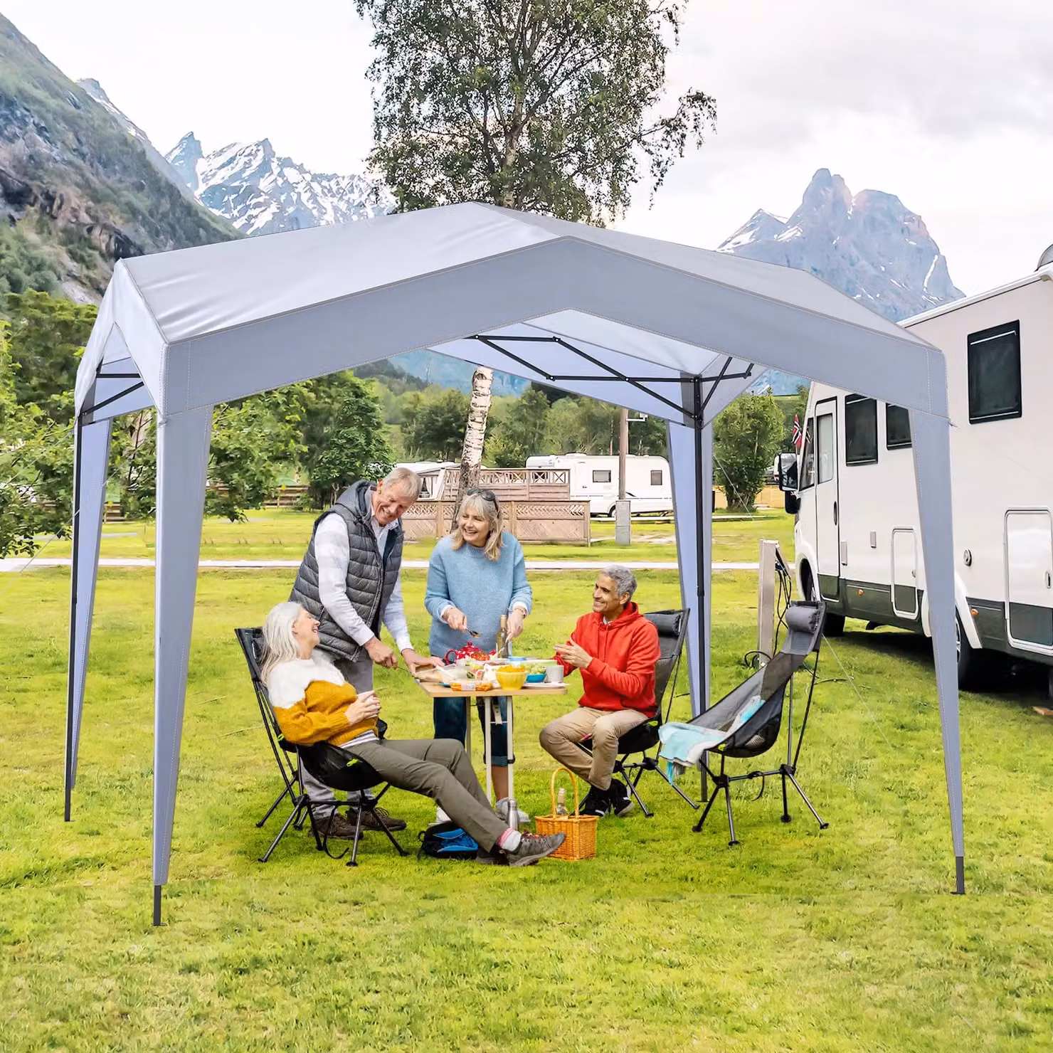 Costway White Pop up Canopy Tent with Portable Wheeled Bag and 8 Stakes, W: 302 cm, D: 302 cm – 2