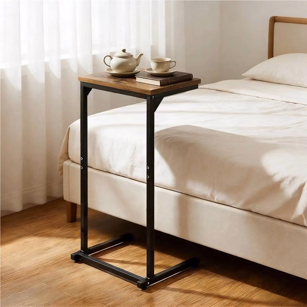 Kelvenix C-Shaped Industrial Sofa Side Table in Brown – 4