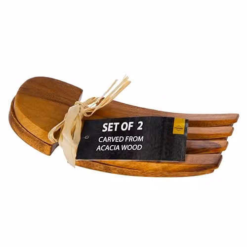 Orsina Kora Acacia Wood Salad Hand Servers, Brown