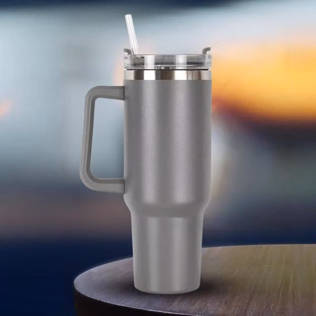 MantraRaj 40oz Stainless Steel Mug Tumbler Flask with Straw, Grey