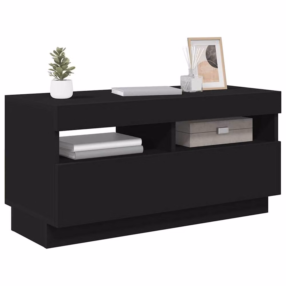 Berkfield Home Modern Black TV Cabinet with LED Lights, W/D/H: 80 x 35 x 40 cm – 2