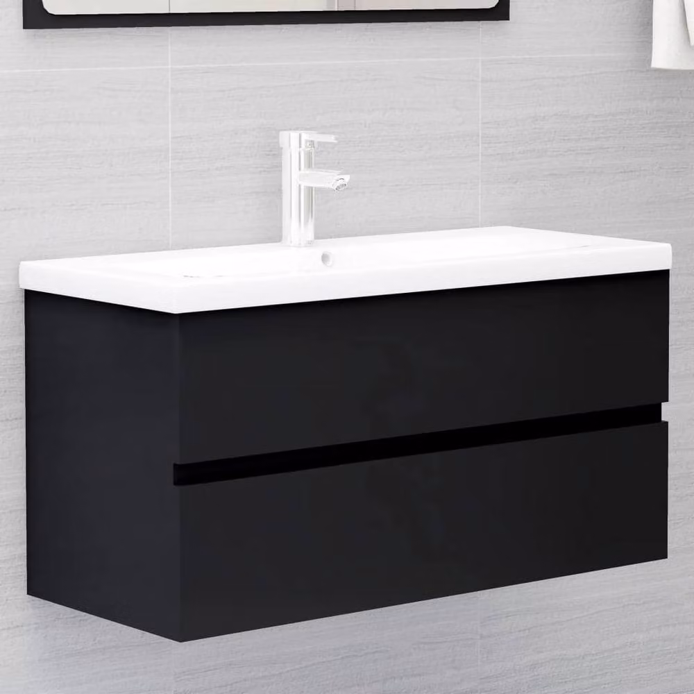 Berkfield Home Black Modern Bathroom Sink Cabinet with Built-in Basin, W/D/H: 90.0 x 45.0 x 38.5 cm – 2