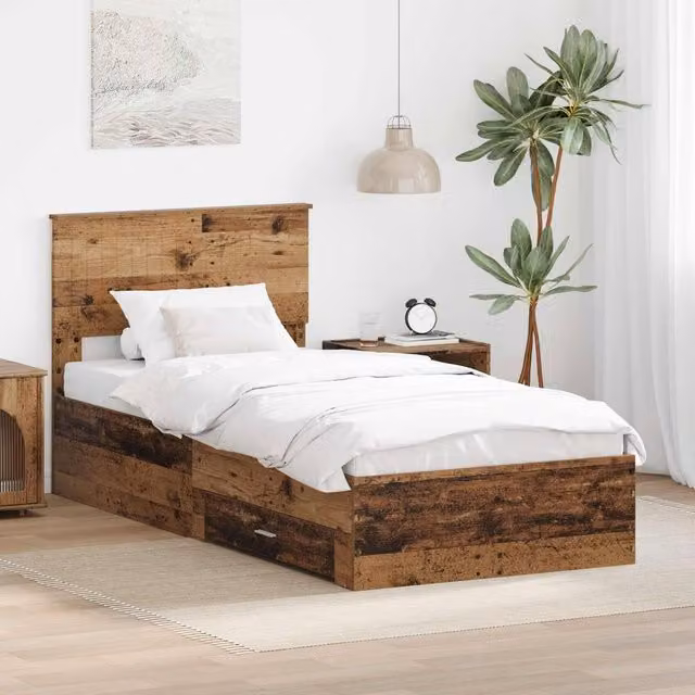 Berkfield Home Modern Bed Frame with Drawers in Old Wood Brown, W: 90 cm, L: 200 cm – 1