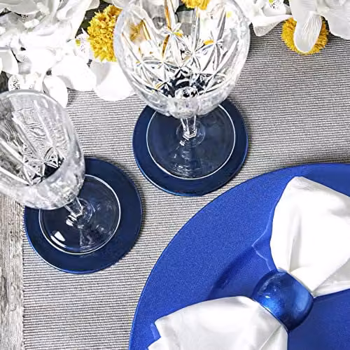 Argon Tableware Blue Metallic Round Melamine Coasters, Pack of 6, Diameter: 10 cm – 4