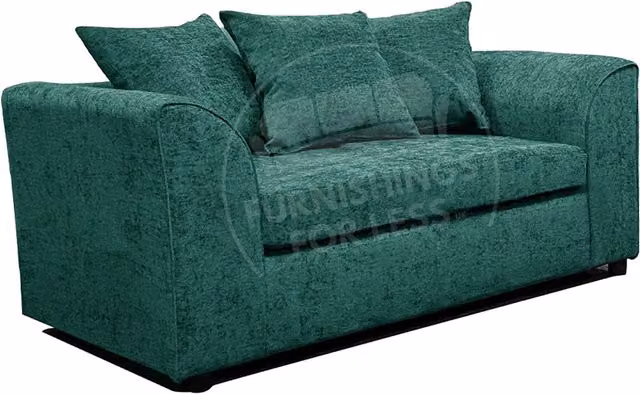 Furnishings For Less UK Monaco 2 Seater Chenille Fabric Sofa in Teal with Scatter Cushions and Removable Covers