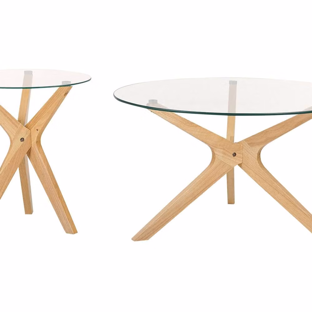 Wyld Haus Coco Nesting Round Coffee Table Set with Clear Tempered Glass Tops and Lacquered Rubberwood Legs – 2